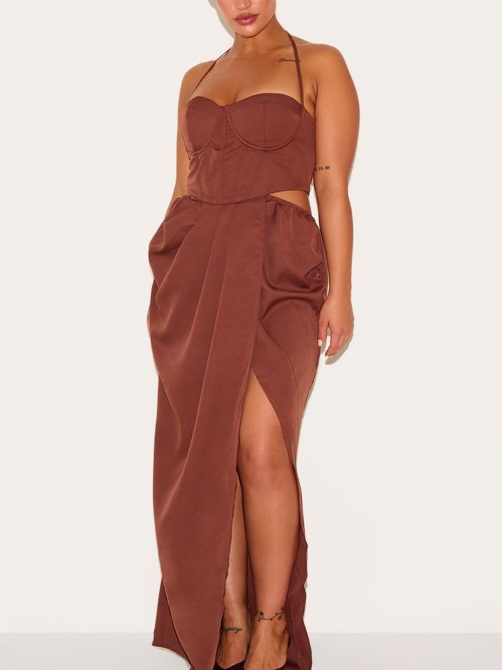 PrettyLittleThing Brown Plus Size Maxi Dress